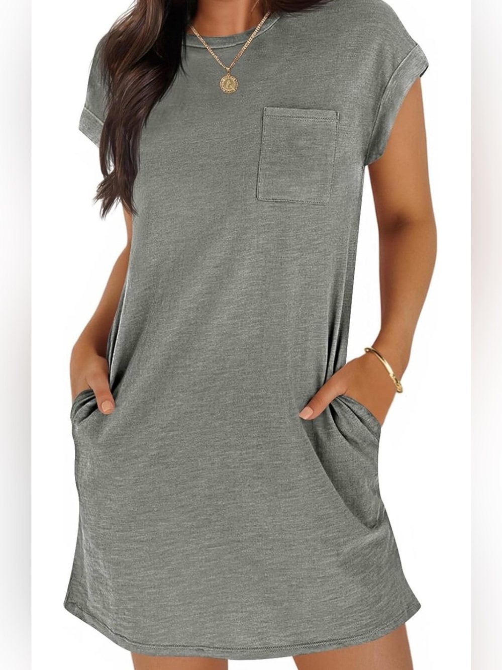 Casual Pocket T-Shirt Dress - Gray